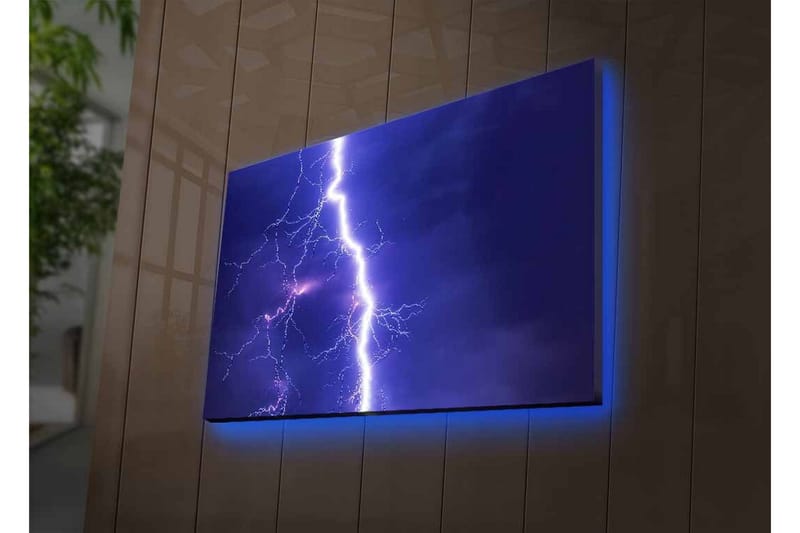 Canvastavla med LED-belysning - Blixtrande himmel med dramatiska moln - Lila / Vit - Inredning - Tavlor & konst - Canvastavlor