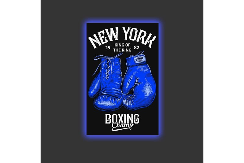 Canvastavla med LED-belysning - Boxhandskar med text och grafiska detaljer - Blå / Svart - Inredning - Tavlor & konst - Canvastavlor
