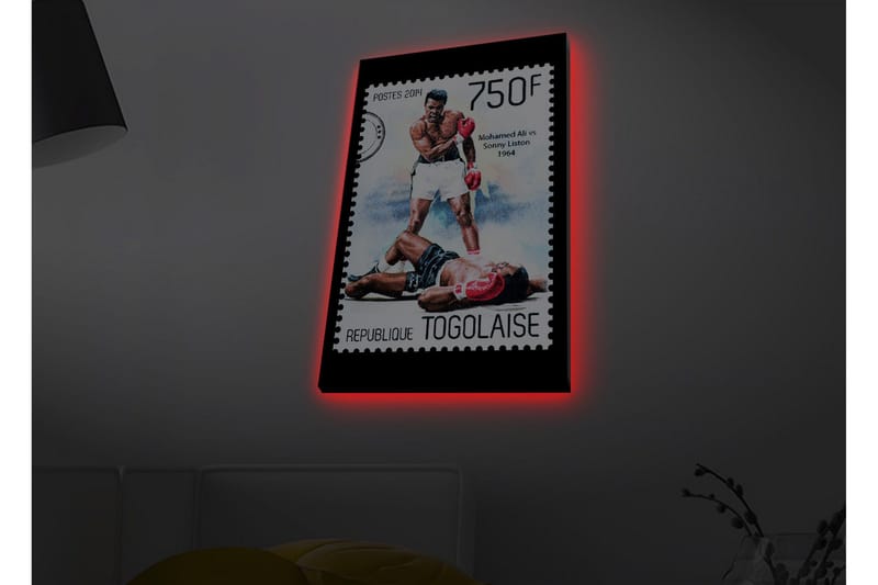 Canvastavla med LED-belysning - Boxningsmatch mellan två kända boxare - Röd / Svart / Vit - Inredning - Tavlor & konst - Canvastavlor