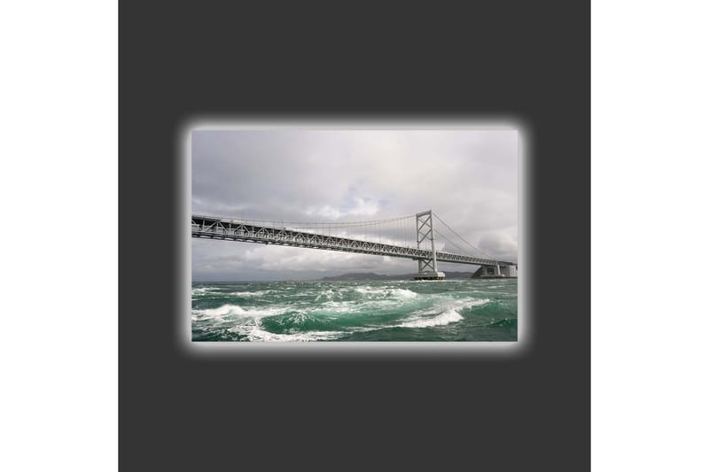 Canvastavla med LED-belysning - Bro över stormigt hav med mörka moln i bakgrunden - Mörkgrå / Turkos / Vit - Inredning - Tavlor & konst - Canvastavlor