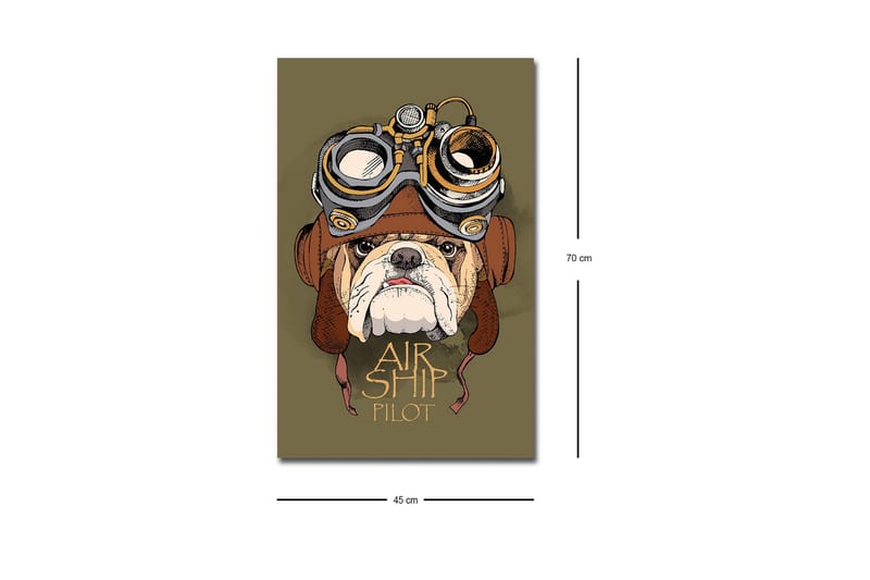 Canvastavla med LED-belysning - Bulldog i pilotutrustning med goggles - Grön / Brun / Vit - Inredning - Tavlor & konst - Canvastavlor