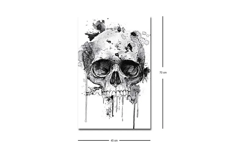 Canvastavla med LED-belysning - Dödskalle med abstrakta bläckdetaljer - Svart / Grå - Inredning - Tavlor & konst - Canvastavlor