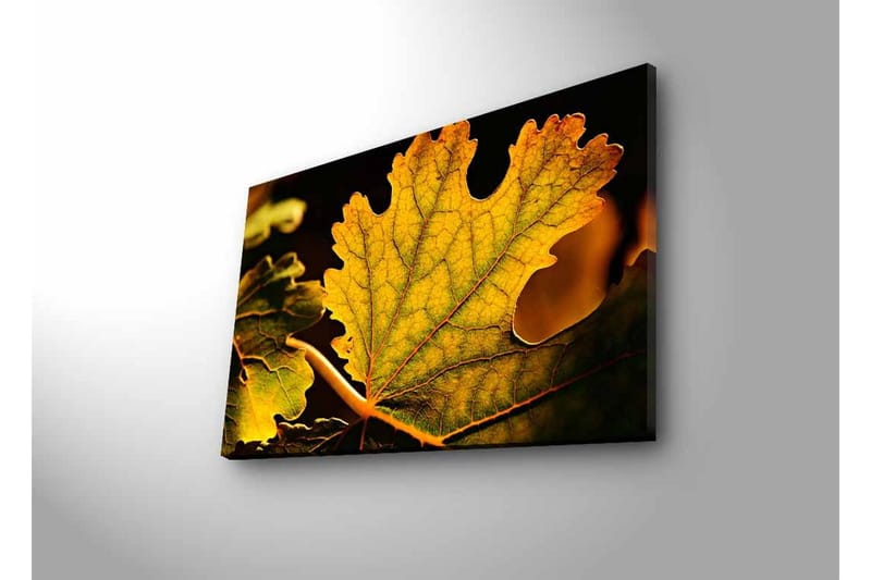 Canvastavla med LED-belysning - Detaljerad komposition av gröna och gyllene löv - Grön / Gyllene - Inredning - Tavlor & konst - Canvastavlor
