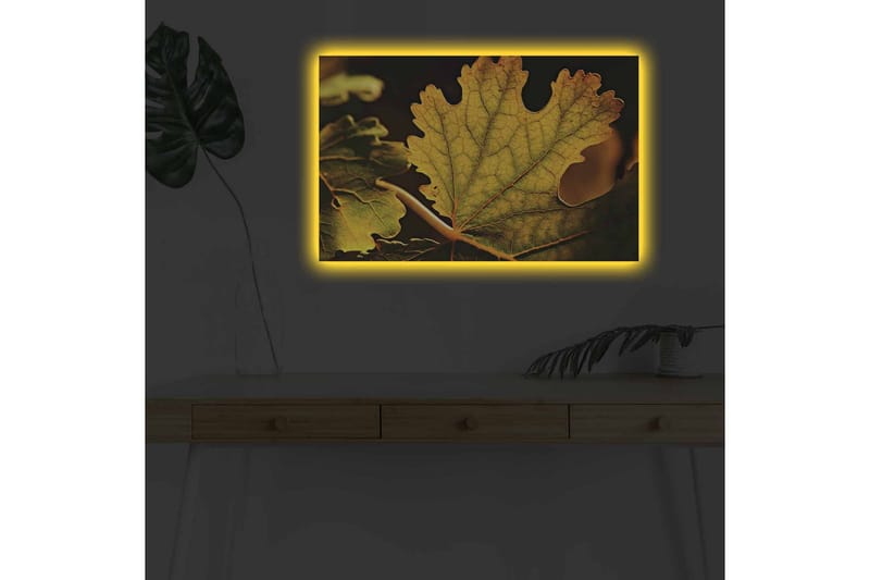 Canvastavla med LED-belysning - Detaljerad komposition av gröna och gyllene löv - Grön / Gyllene - Inredning - Tavlor & konst - Canvastavlor