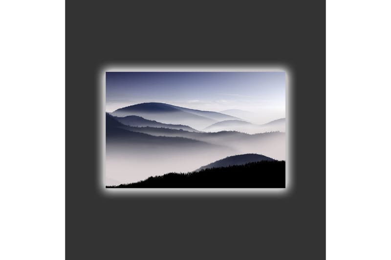 Canvastavla med LED-belysning - Dimma över bergskedjor i gråtoner - Mörkgrå / Ljusgrå / Svart - Inredning - Tavlor & konst - Canvastavlor