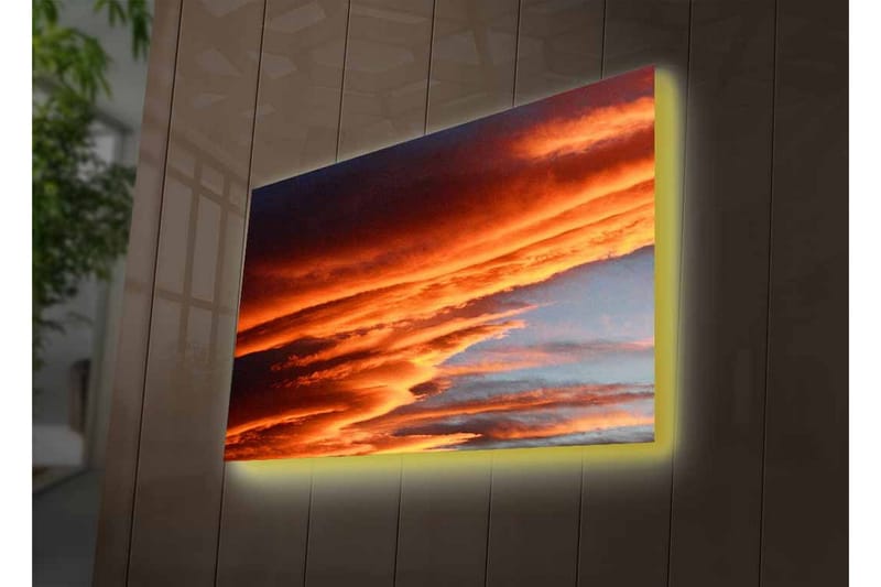 Canvastavla med LED-belysning - Dramatiska moln i varma nyanser av orange och röd - Orange / Röd / Blå - Inredning - Tavlor & konst - Canvastavlor