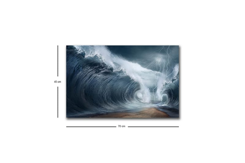 Canvastavla med LED-belysning - Dramatiska vågor i stormigt hav - Mörkblå / Grå / Vit - Inredning - Tavlor & konst - Canvastavlor