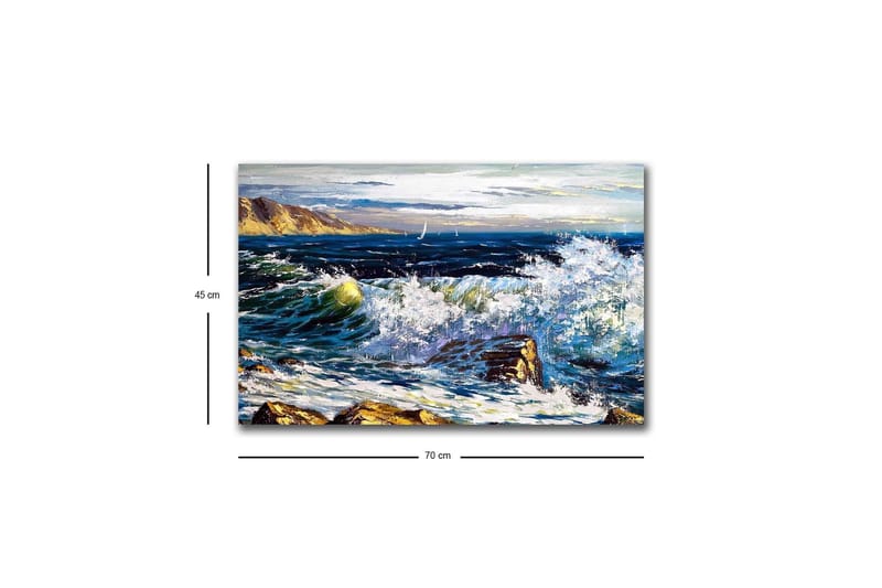Canvastavla med LED-belysning - Dramatiska vågor som kraschar mot klippor vid havet - Mörkblå / Vit / Grön - Inredning - Tavlor & konst - Canvastavlor