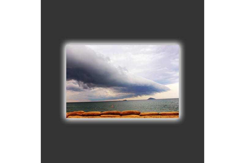 Canvastavla med LED-belysning - Dramatiskt havslandskap med mörka moln och stilla vatten - Mörkblå / Grå / Beige - Inredning - Tavlor & konst - Canvastavlor