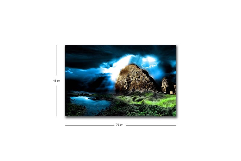 Canvastavla med LED-belysning - Dramatiskt landskap med klippor och stormiga moln - Mörkblå / Grön / Svart - Inredning - Tavlor & konst - Canvastavlor