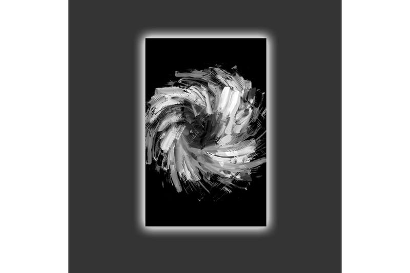 Canvastavla med LED-belysning - Dynamisk spiral av svarta och vita penseldrag - Svart / Vit / Grå - Inredning - Tavlor & konst - Canvastavlor
