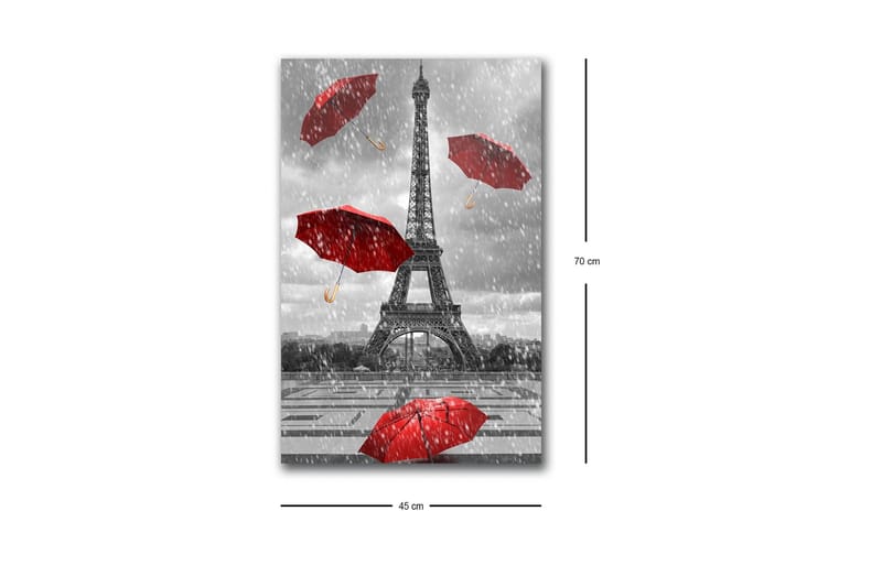 Canvastavla med LED-belysning - Eiffeltornet omgiven av röda paraplyer i regnigt väder - Röd / Grå - Inredning - Tavlor & konst - Canvastavlor