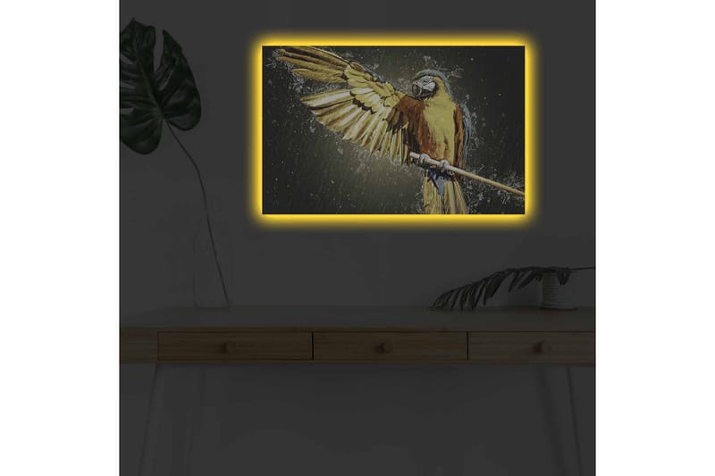 Canvastavla med LED-belysning - Färgglad papegoja med utsträckta vingar - Guld / Blå / Grön - Inredning - Tavlor & konst - Canvastavlor