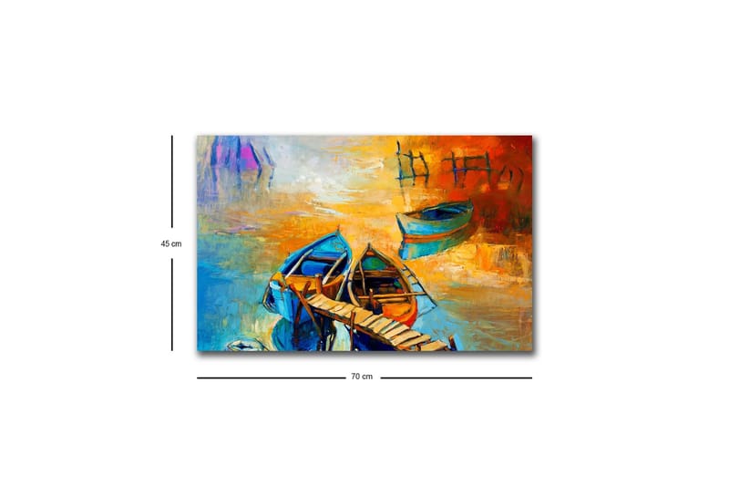 Canvastavla med LED-belysning - Färgglada båtar vid en brygga i en solnedgång - Blå / Orange / Gul - Inredning - Tavlor & konst - Canvastavlor