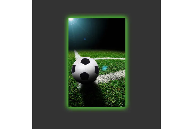 Canvastavla med LED-belysning - Fotboll på grön gräsmatta - Grön / Svart / Vit - Inredning - Tavlor & konst - Canvastavlor