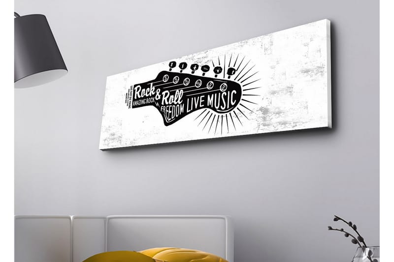Canvastavla med LED-belysning - Gitarr med text som hyllar rockmusik och frihet - Svart / Vitt - Inredning - Tavlor & konst - Canvastavlor
