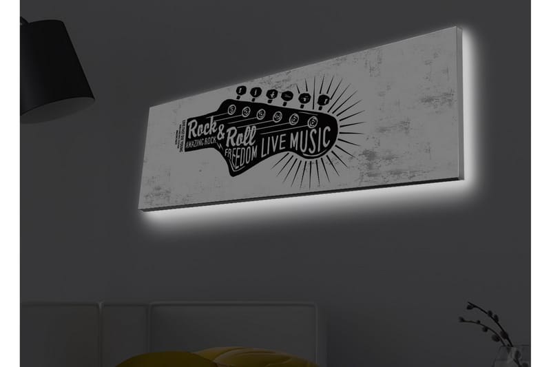 Canvastavla med LED-belysning - Gitarr med text som hyllar rockmusik och frihet - Svart / Vitt - Inredning - Tavlor & konst - Canvastavlor