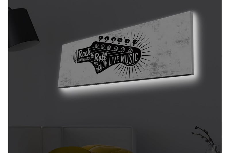 Canvastavla med LED-belysning - Gitarr med text som hyllar rockmusik och frihet - Svart / Vitt - Inredning - Tavlor & konst - Canvastavlor