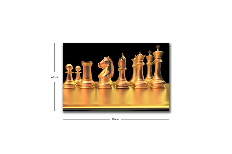Canvastavla med LED-belysning - Glänsande schackpjäser i guldtoner - Guld / Svart - Inredning - Tavlor & konst - Canvastavlor