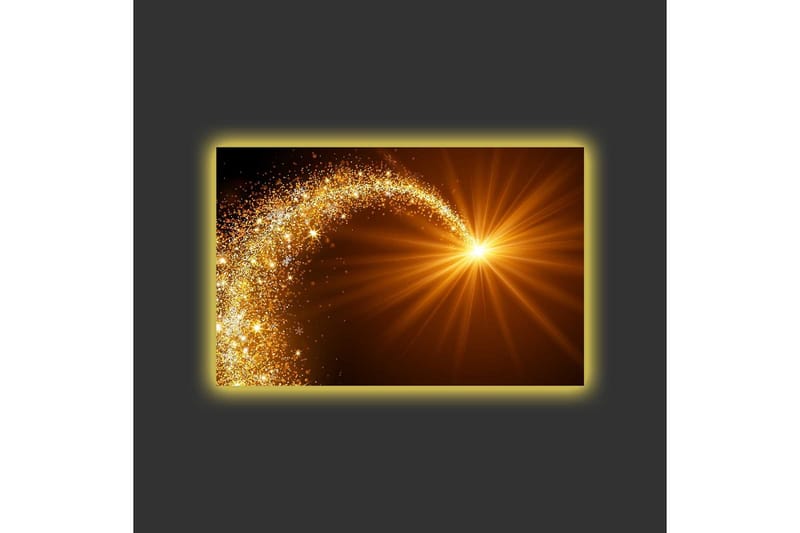 Canvastavla med LED-belysning - Glittrande ljusstrålar som sprider sig från en central punkt - Guld / Brunt - Inredning - Tavlor & konst - Canvastavlor