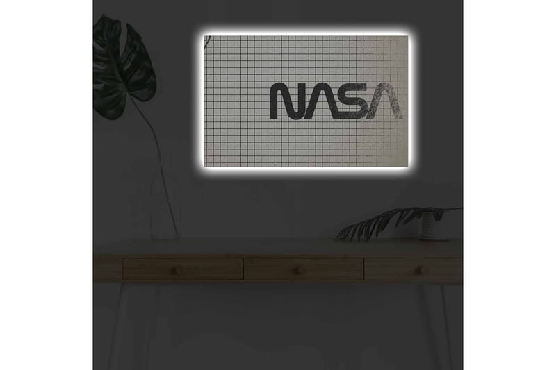 Canvastavla med LED-belysning - Grafisk representation av NASA-logotypen på rutigt mönster - Svart / Vitt / Grått - Inredning - Tavlor & konst - Canvastavlor