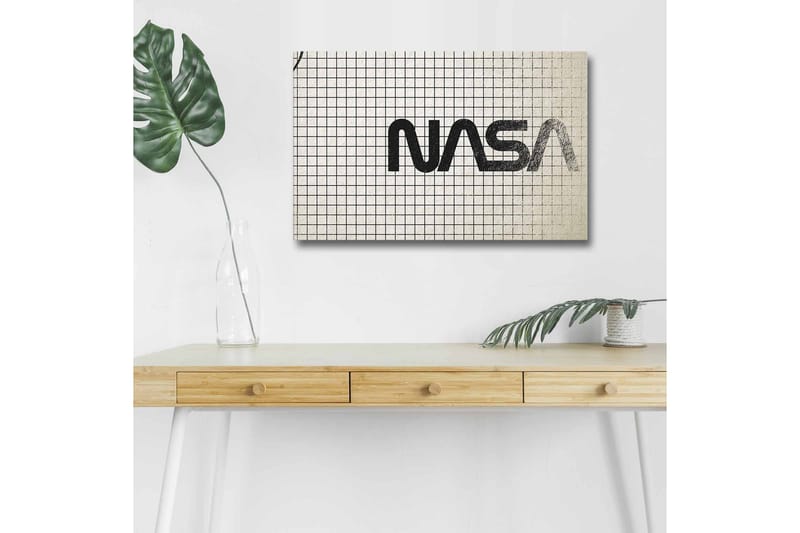 Canvastavla med LED-belysning - Grafisk representation av NASA-logotypen på rutigt mönster - Svart / Vitt / Grått - Inredning - Tavlor & konst - Canvastavlor
