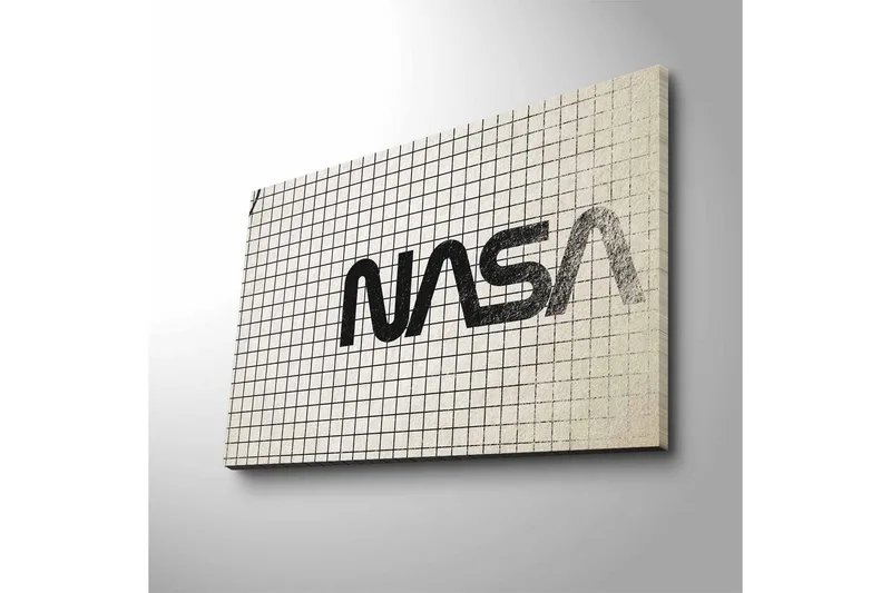 Canvastavla med LED-belysning - Grafisk representation av NASA-logotypen på rutigt mönster - Svart / Vitt / Grått - Inredning - Tavlor & konst - Canvastavlor