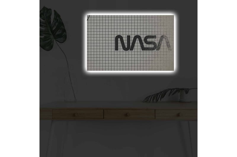 Canvastavla med LED-belysning - Grafisk representation av NASA-logotypen på rutigt mönster - Svart / Vitt / Grått - Inredning - Tavlor & konst - Canvastavlor