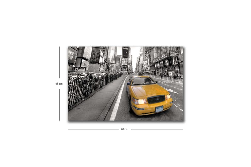 Canvastavla med LED-belysning - Gult taxibil i en svartvit stadsbild av Times Square - Gul / Svart / Grå - Inredning - Tavlor & konst - Canvastavlor