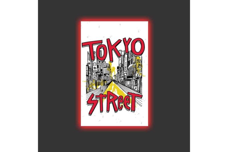 Canvastavla med LED-belysning - Illustration av en livlig gata i Tokyo med färgglada skyltar - Röd / Gul / Svart - Inredning - Tavlor & konst - Canvastavlor