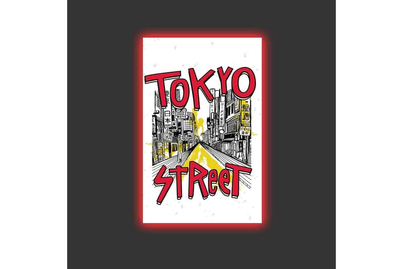 Canvastavla med LED-belysning - Illustration av en livlig gata i Tokyo med färgglada skyltar - Röd / Gul / Svart - Inredning - Tavlor & konst - Canvastavlor