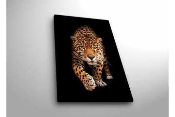 Canvastavla med LED-belysning - Jagande jaguar i fokus - Guld / Svart / Vit - Inredning - Tavlor & konst - Canvastavlor