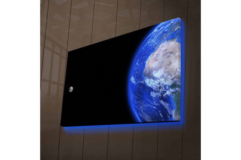 Canvastavla med LED-belysning - Jorden och månen i rymden - Blå / Grå / Svart - Inredning - Tavlor & konst - Canvastavlor