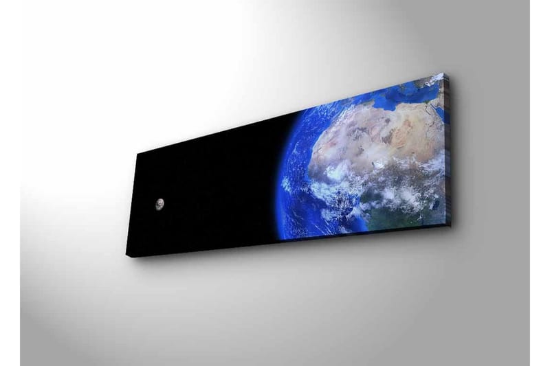 Canvastavla med LED-belysning - Jorden sedd från rymden med en måne i bakgrunden - Blå / Grå / Svart - Inredning - Tavlor & konst - Canvastavlor