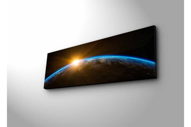 Canvastavla med LED-belysning - Jorden sedd från rymden med en soluppgång i horisonten - Blå / Orange / Svart - Inredning - Tavlor & konst - Canvastavlor