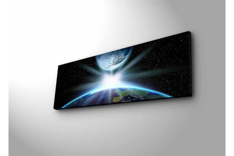 Canvastavla med LED-belysning - Jorden sedd från rymden med strålar av ljus som bryter genom atmosfären - Blå / Grön / Svart - Inredning - Tavlor & konst - Canvastavlor