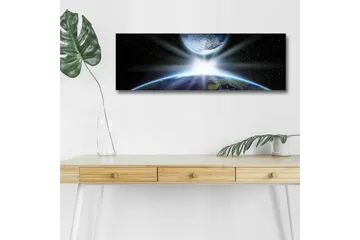 Canvastavla med LED-belysning - Jorden sedd från rymden med strålar av ljus som bryter genom atmosfären - Blå / Grön / Svart - Inredning - Tavlor & konst - Canvastavlor