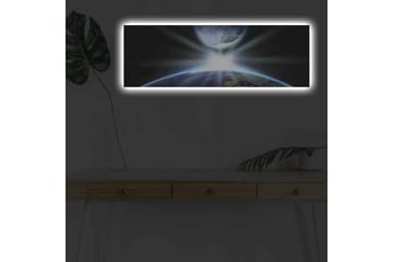 Canvastavla med LED-belysning - Jorden sedd från rymden med strålar av ljus som bryter genom atmosfären - Blå / Grön / Svart - Inredning - Tavlor & konst - Canvastavlor