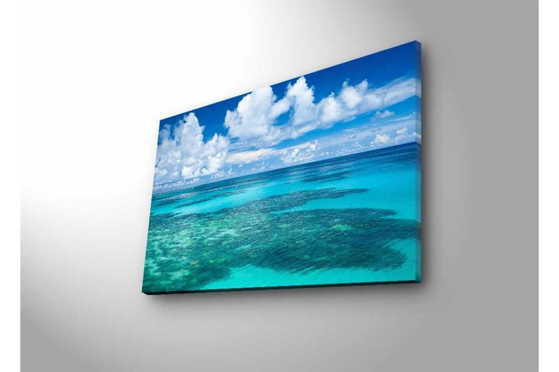 Canvastavla med LED-belysning - Klarblå havsutsikt med korallrev och vita moln - Blå / Turkos / Vit - Inredning - Tavlor & konst - Canvastavlor