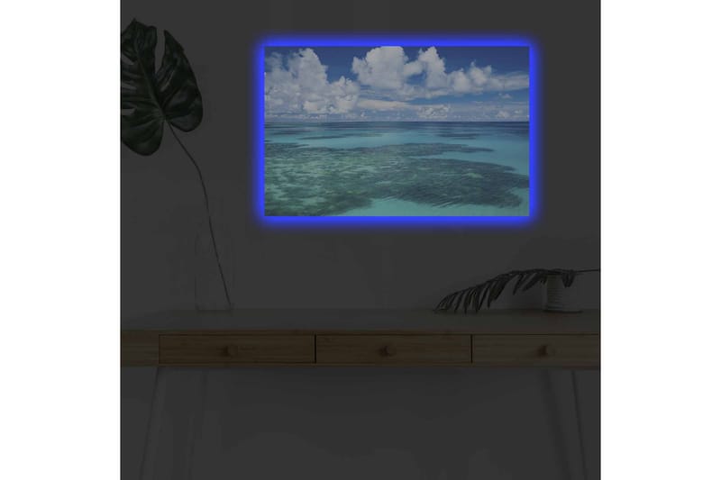 Canvastavla med LED-belysning - Klarblå havsutsikt med korallrev och vita moln - Blå / Turkos / Vit - Inredning - Tavlor & konst - Canvastavlor