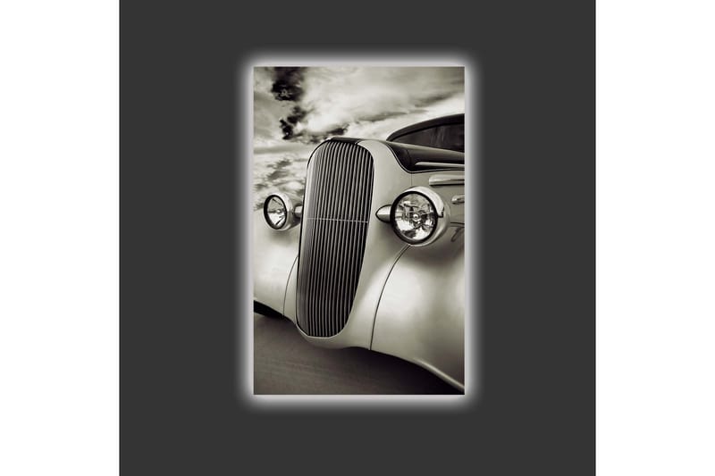 Canvastavla med LED-belysning - Klassisk bil med elegant design - Vit / Svart / Grå - Inredning - Tavlor & konst - Canvastavlor