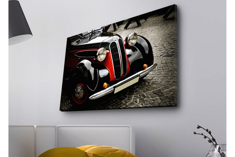 Canvastavla med LED-belysning - Klassisk bil med retrodesign - Svart / Röd / Silver - Inredning - Tavlor & konst - Canvastavlor