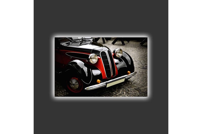 Canvastavla med LED-belysning - Klassisk bil med retrodesign - Svart / Röd / Silver - Inredning - Tavlor & konst - Canvastavlor