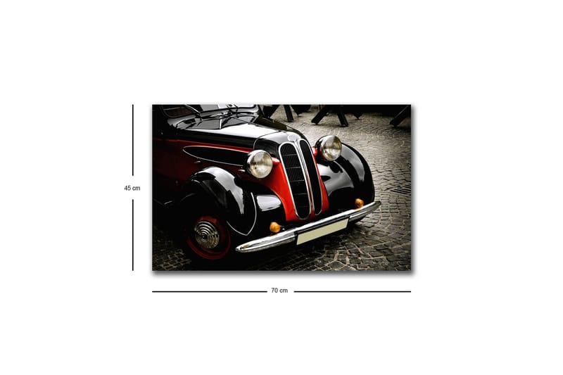 Canvastavla med LED-belysning - Klassisk bil med retrodesign - Svart / Röd / Silver - Inredning - Tavlor & konst - Canvastavlor