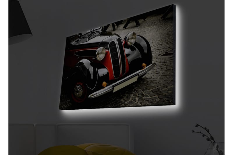 Canvastavla med LED-belysning - Klassisk bil med retrodesign - Svart / Röd / Silver - Inredning - Tavlor & konst - Canvastavlor