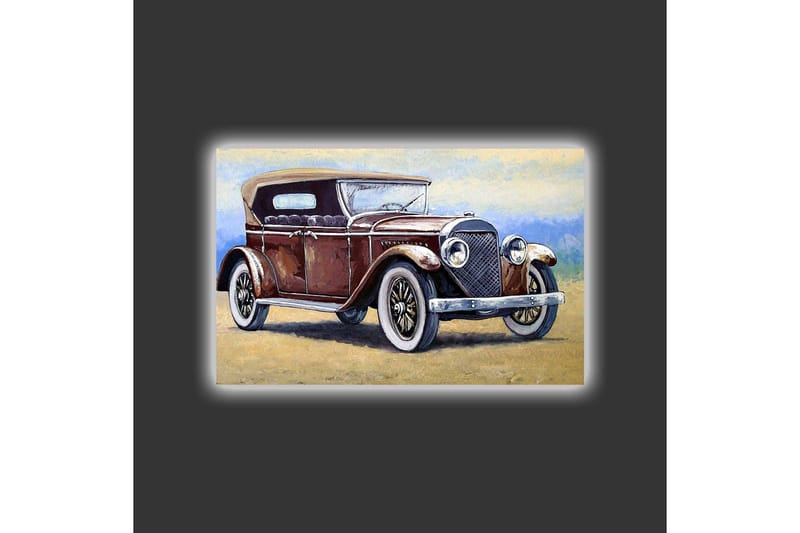 Canvastavla med LED-belysning - Klassisk bil med vintage-design - Mörkröd / Grå / Beige - Inredning - Tavlor & konst - Canvastavlor
