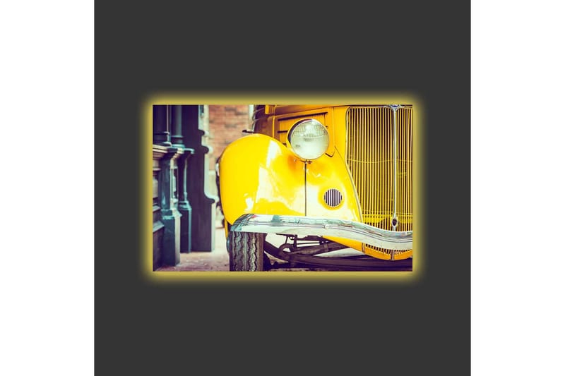 Canvastavla med LED-belysning - Klassisk gul bil med retrodesign - Gul / Svart / Grå - Inredning - Tavlor & konst - Canvastavlor