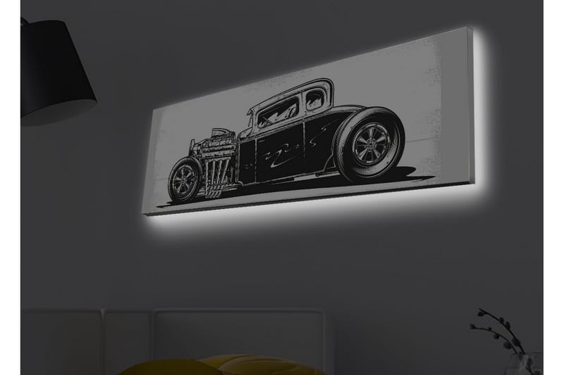 Canvastavla med LED-belysning - Klassisk hot rod-bil i svartvitt, Svart / Vitt