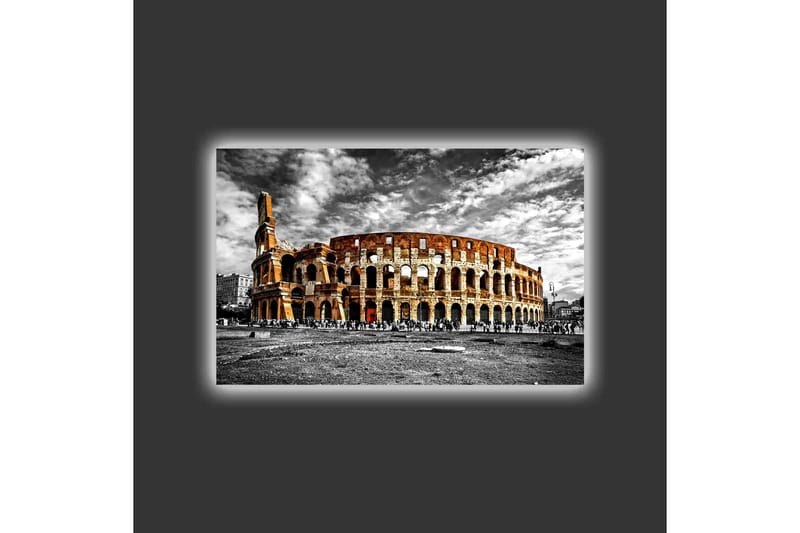 Canvastavla med LED-belysning - Kolosseum i svartvitt med inslag av orange och röd färg - Svart / Orange / Röd - Inredning - Tavlor & konst - Canvastavlor