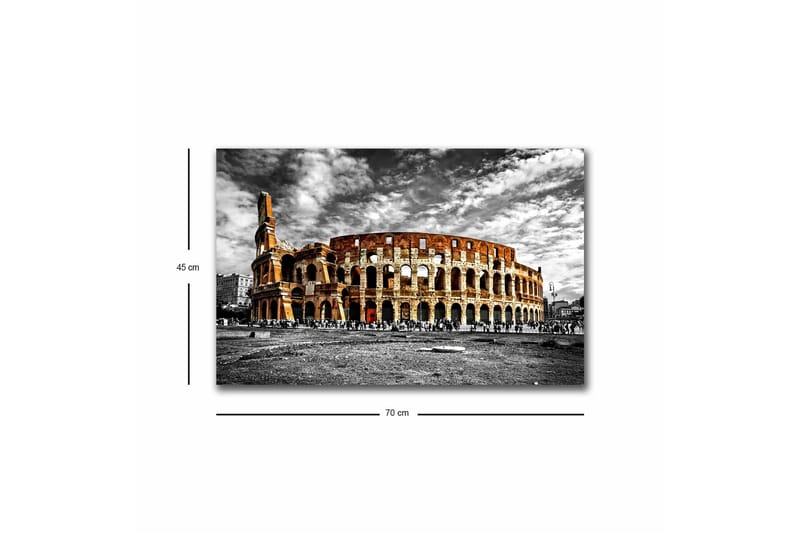 Canvastavla med LED-belysning - Kolosseum i svartvitt med inslag av orange och röd färg - Svart / Orange / Röd - Inredning - Tavlor & konst - Canvastavlor